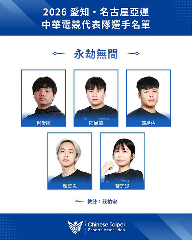 2026愛知．名古屋亞運《永劫無間》賽項中華隊選手名單 (圖: 由CTESA電競協會提供)