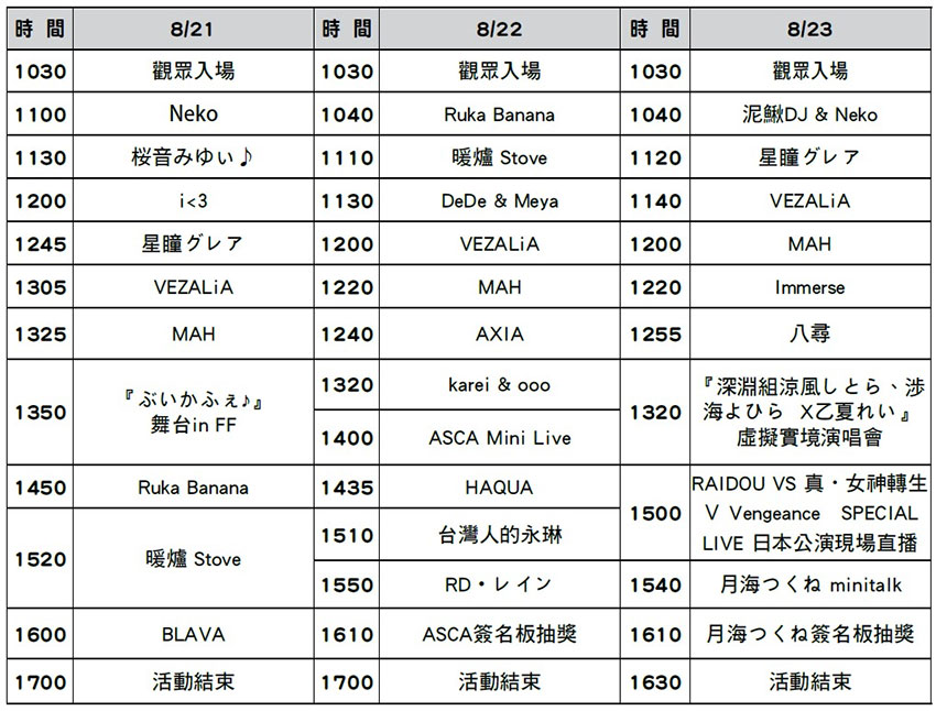 Fancy Frontier開拓動漫祭47 - 活動三日舞台時間表